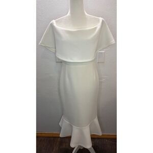 Ivory Womens 10 Off‎ Shoulder Midi Dress White Ruffle Hem Cocktail Wedding Guest